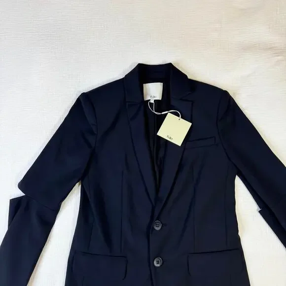 Tibi Tropical Wool Marlon Blazer Navy Cutout Sleeve Tailored Women's 6 NWT - Picture 8 of 16